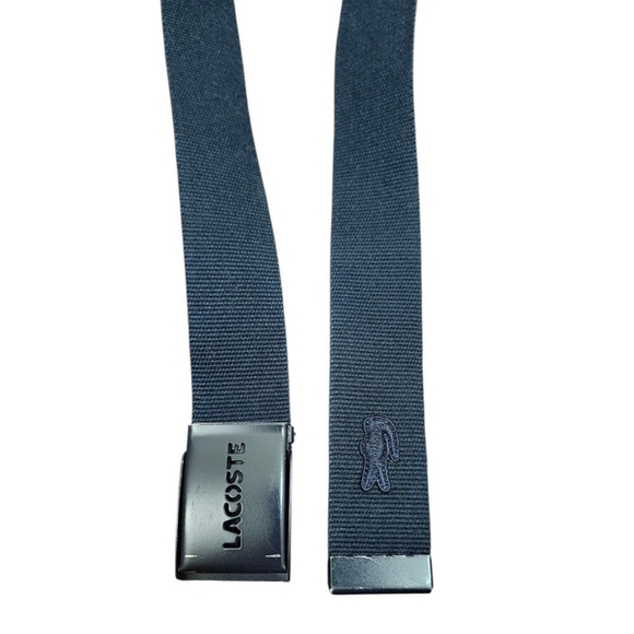 Lacoste Men’s Navy Blue Webbed Belt | Silver Logo Buckle Casual Designer Accesso - Picture 5 of 11